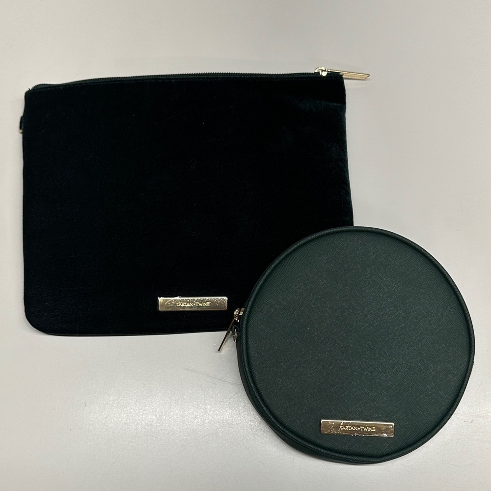 Tartan & Twine Makeup Cosmetic Travel Bags Set of 2 Velvet Emerald Green New
